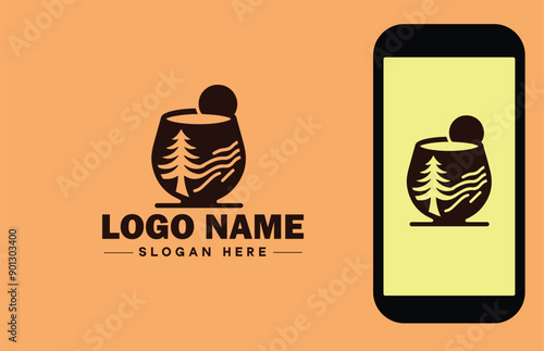 Glassware company icon Glassworks Glass production firm Glass manufacturer flat logo sign symbol editable vector