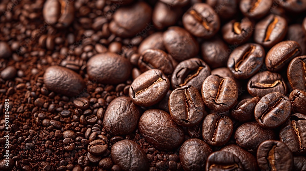 Naklejka premium Coffee beans texture realistic image high resolution background International coffee day