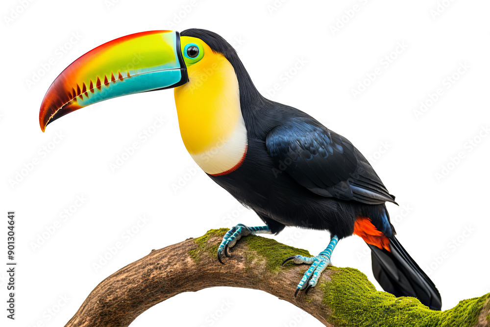 Naklejka premium Colorful toucan PNG with detailed feathers isolated on transparent background for nature and wildlife design projects
