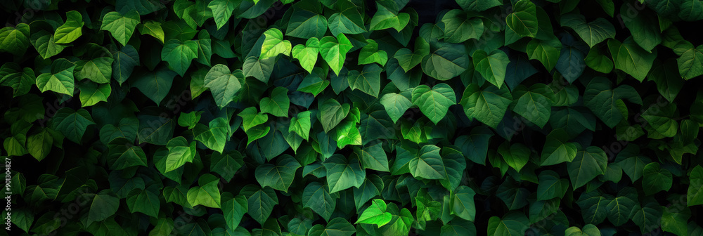 Lush green ivy leaves densely cover a wall, creating a vibrant, natural ...
