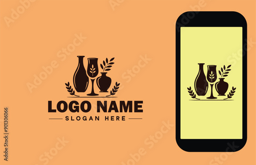 Glassware company icon Glassworks Glass production firm Glass manufacturer flat logo sign symbol editable vector