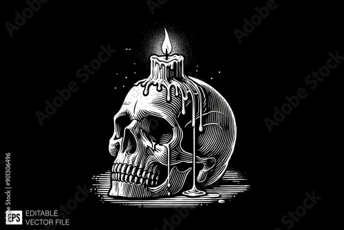 Dark art scary skull head vector illustration design