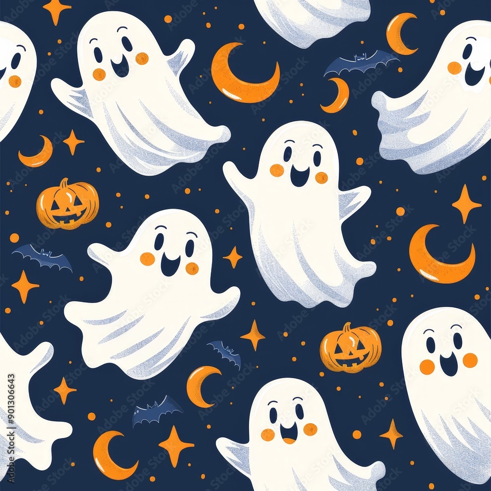 Playful Cartoon Ghost Pattern for Halloween Playful Cartoon Ghost Pattern for Halloween