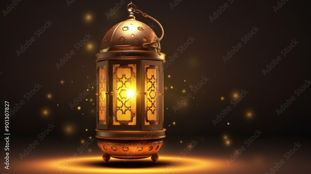 Golden Ramadan Lantern with Warm Glowing Light Golden Ramadan Lantern with Warm Glowing Light