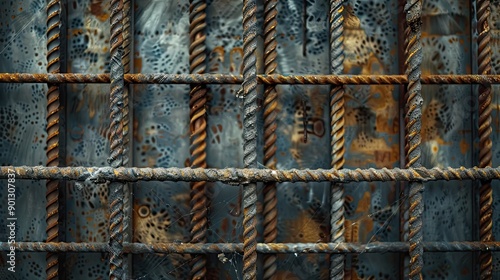 Reinforcement steel rods and deformed bars, metal texture close-up, perfect for construction site backgrounds.