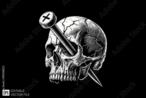 Dark art scary skull head vector illustration design
