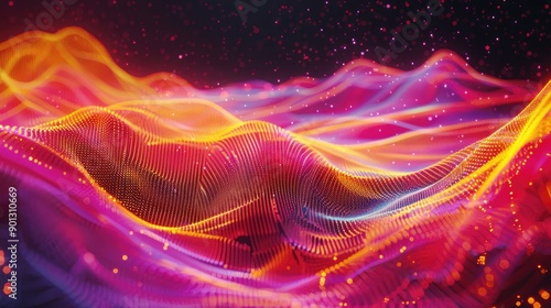 Obraz na płótnie Vibrant sound-wave background with flowing audio frequencies, perfect for music, technology, and sound design visuals. w salonie