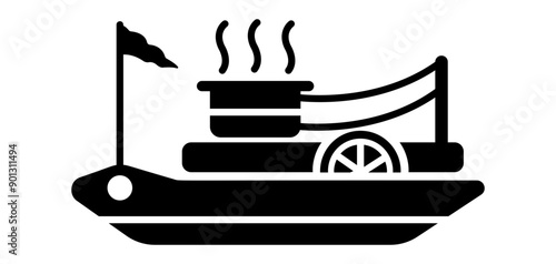 Small steamboat icon in solid style 