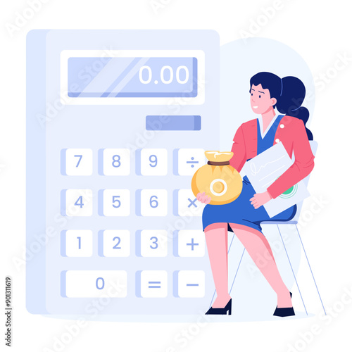 A flat style character illustration of budgeting 