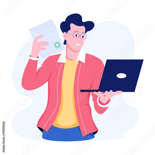 Online loan document approval, flat illustration 