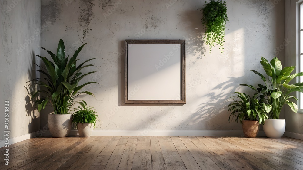 Living Room with Blank Photo Frame and Plants Living Room with Blank Photo Frame and Plants