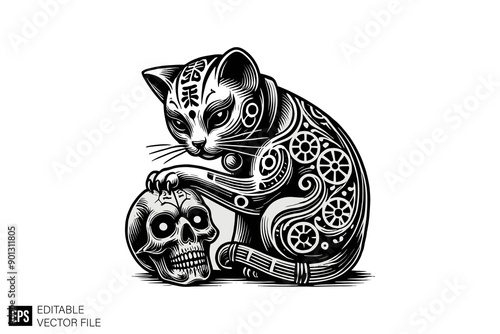 Black and white maneki neko lucky cat vector illustration design