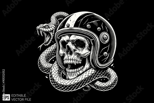 Black and white scary skull head vector illustration design