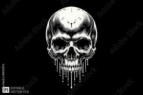 Black and white scary skull head vector illustration design