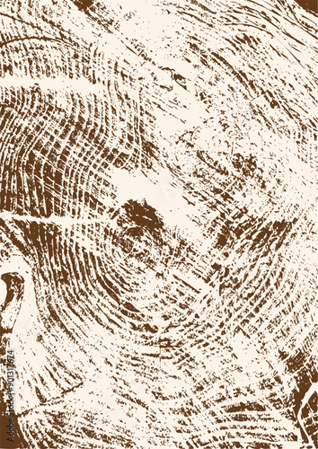 Poster with wood texture. Tree ring pattern. Stamp of a wood trunk in section. Vector image.