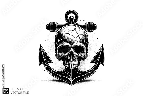 Black and white scary skull head vector illustration design