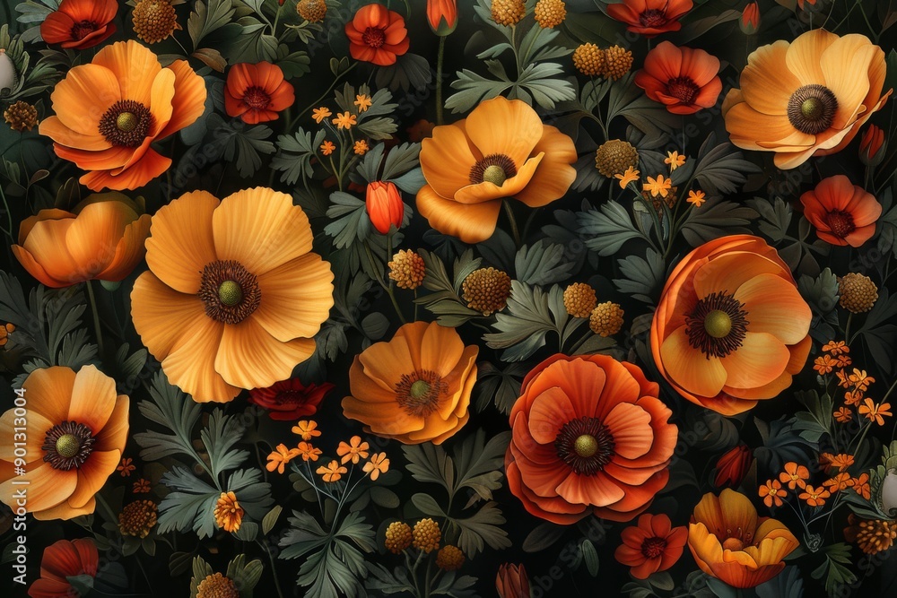 Fototapeta premium Floral Tapestry in Warm Hues
