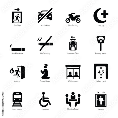 Collection of Public Signage Glyph Icons

