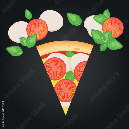 Pizza vector image. Fast food concept. Food for cafe and restaurant. Element for your website design, banners and advertising. Dough, cheese, sauce