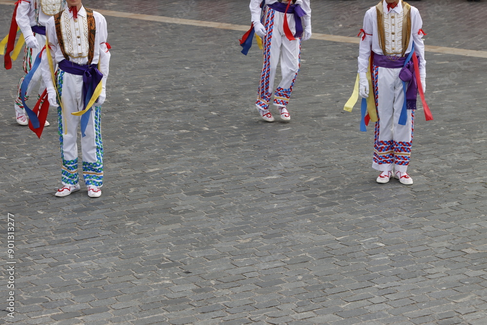 Basque folk dancers in an outdoor event Basque folk dancers in an outdoor event