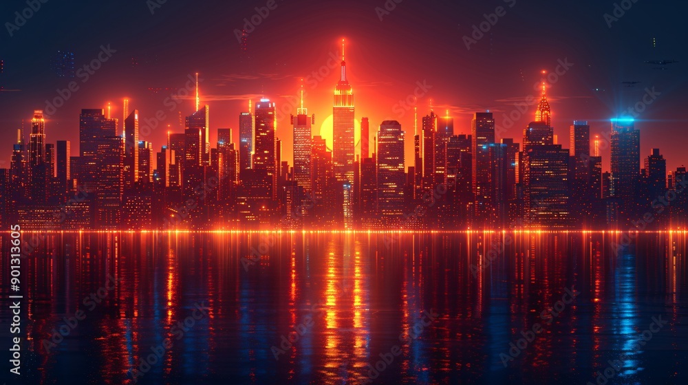 sunset over the city near the lake. sunset over the city near the lake.