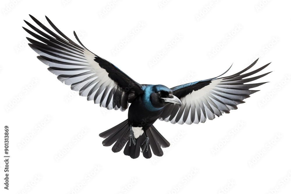 Obraz premium Majestic magpie PNG image with detailed feathers and vibrant black-and-white plumage isolated on transparent background ideal for digital design and nature illustrations