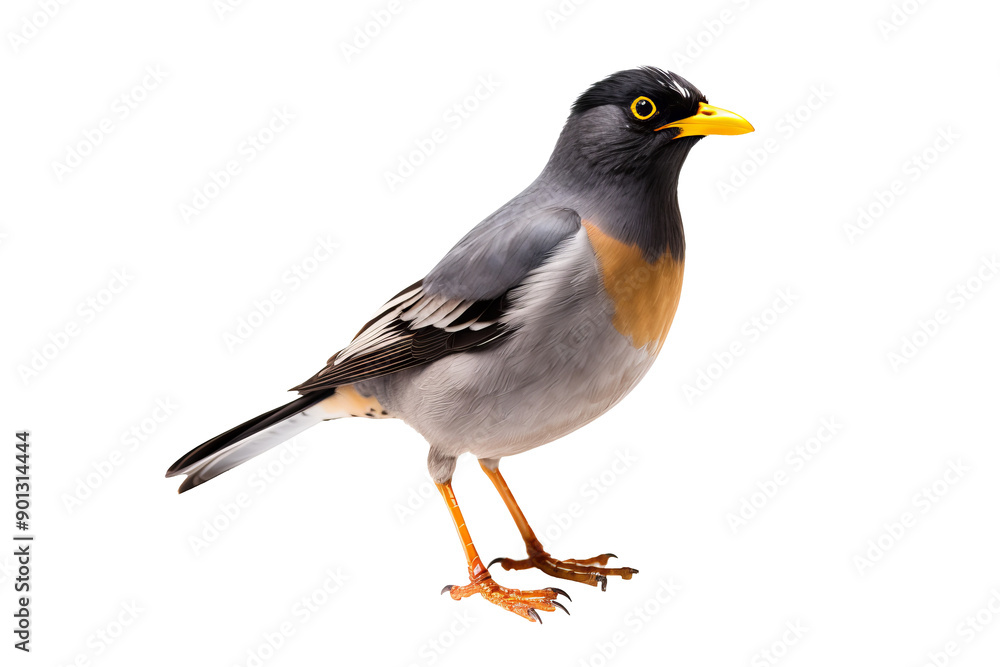 Myna bird with vibrant plumage isolated on transparent background, ideal for nature and wildlife design projects Myna bird with vibrant plumage isolated on transparent background, ideal for nature and wildlife design projects