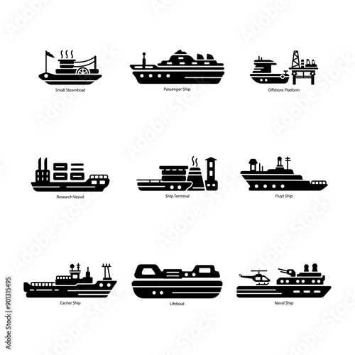 Handy Set of Ship Solid Style Icons 

