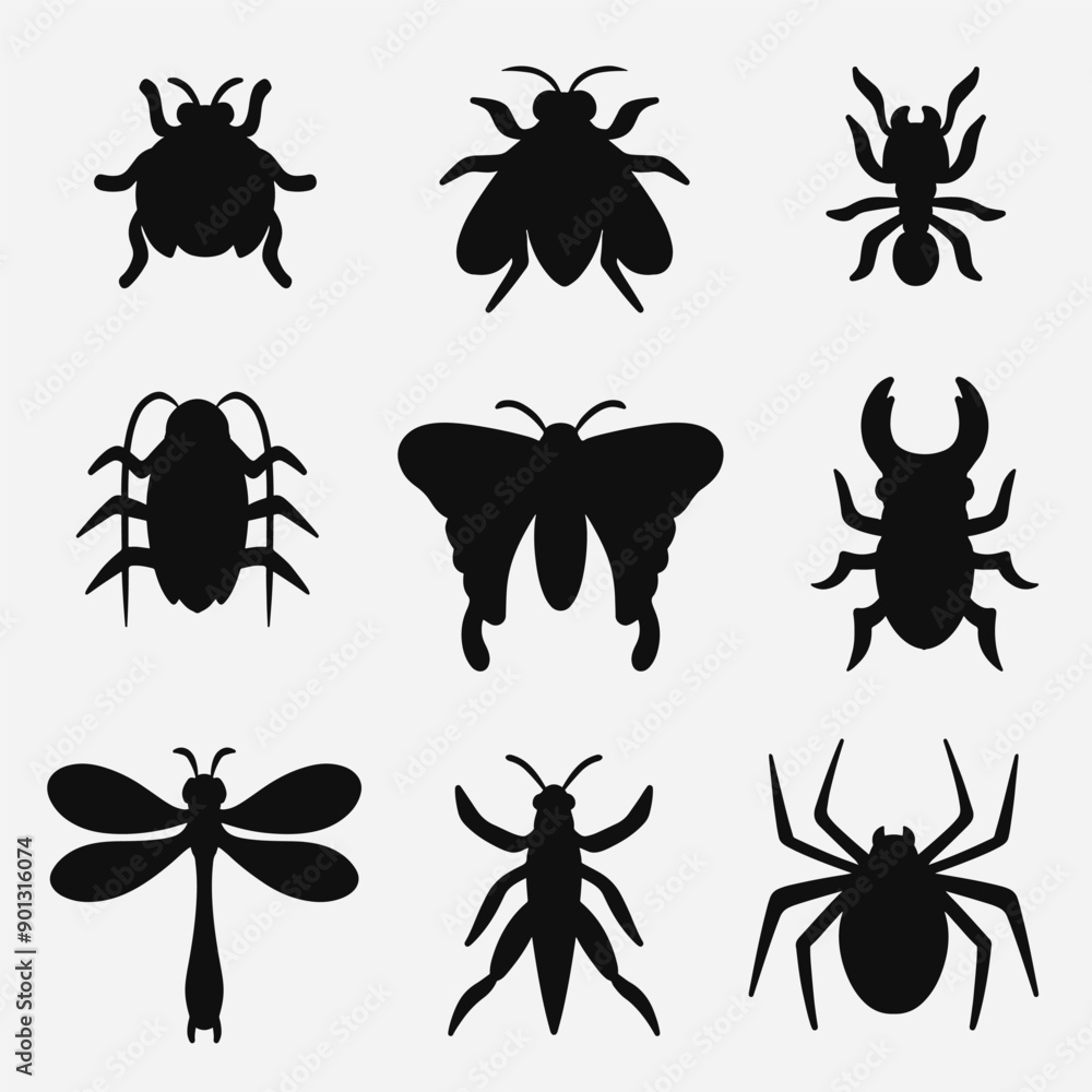set of bugs good for icon, symbol, silhouette design, etc set of bugs good for icon, symbol, silhouette design, etc