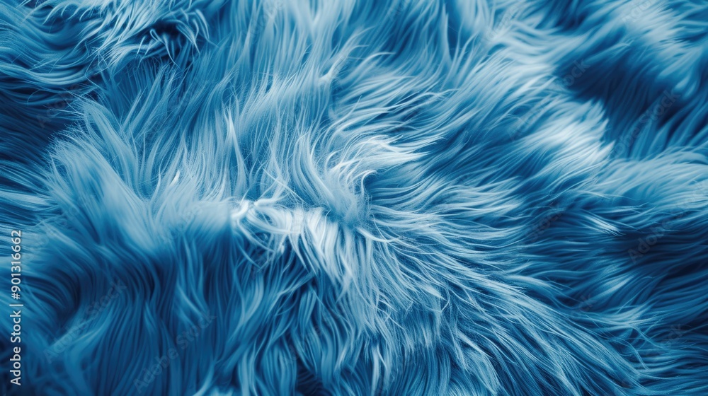 Obraz premium Close-up of bright blue synthetic fur showcasing soft, fluffy texture. Concept of fabric and textile texture.