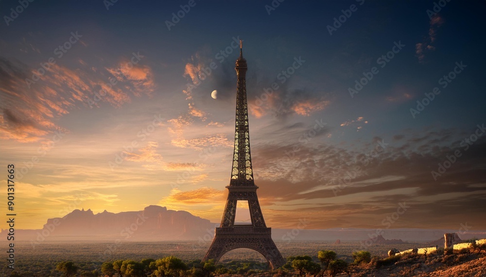 Naklejka premium long shot of the Eiffel Tower