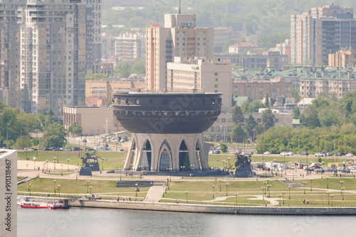 Brics summit and games in Russia, Kazan. Panoramic summer shot from above of Kazan Kremlin.Tatarstan, Russia. Capital of the Republic of Tatarstan. sunny. Sights, churches and mosque Kul-Sharif. photo