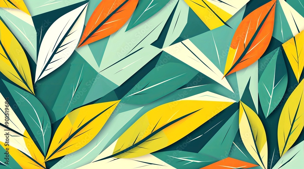 Illustration of an abstract leaf pattern with sharp, angular lines and minimalist aesthetic. Cubist Art Style. Background. 1 Illustration of an abstract leaf pattern with sharp, angular lines and minimalist aesthetic. Cubist Art Style. Background. 1