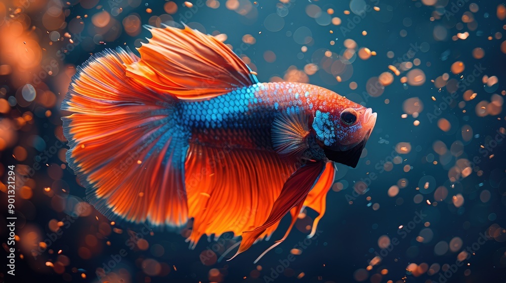 Beautiful colorful betta fish with long fins and flowing tail on black background Beautiful colorful betta fish with long fins and flowing tail on black background