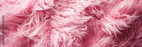 A close-up of pink synthetic fur showing a soft, fluffy texture. The concept of fabric and textile texture.