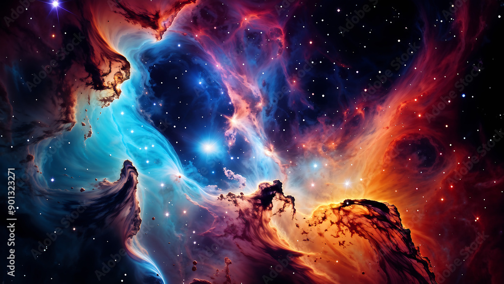 Vibrant, swirling clouds of iridescent gas and dust set against a deep, inky blackness, evoking the majesty of a cosmic nebula on a starry night. The universe unfurls in a kaleidoscope of colors, with Vibrant, swirling clouds of iridescent gas and dust set against a deep, inky blackness, evoking the majesty of a cosmic nebula on a starry night. The universe unfurls in a kaleidoscope of colors, with