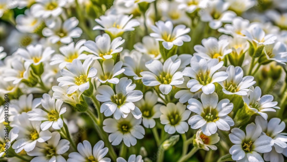 Delicate white petals and fuzzy green stems of hairy rock cress flowers burst with vibrant life in a mesmerizing close-up capture of intricate textures and patterns. Delicate white petals and fuzzy green stems of hairy rock cress flowers burst with vibrant life in a mesmerizing close-up capture of intricate textures and patterns.
