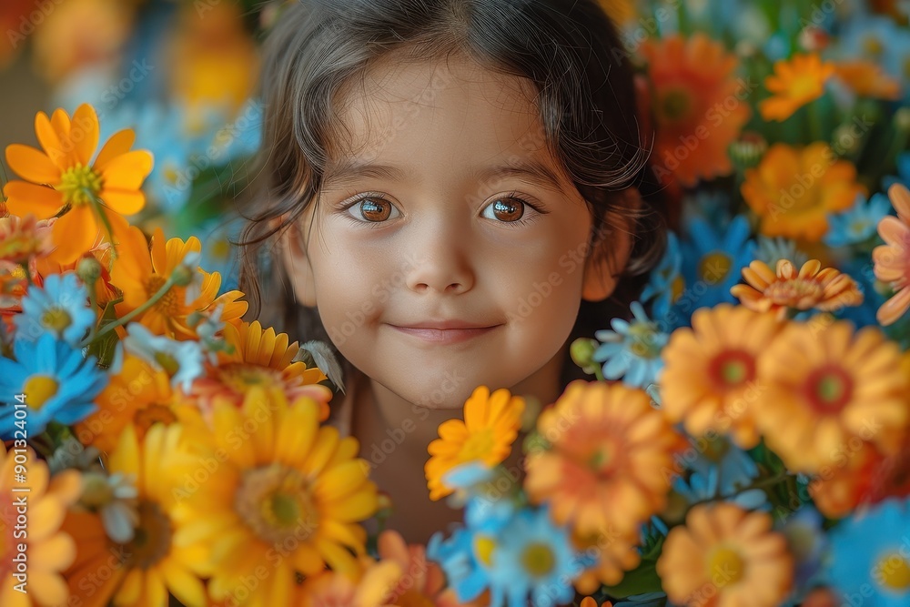 Little girl hiding behind flowers. Little girl hiding behind flowers.