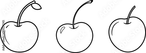 Cherry fruit outline coloring book page and digital line art