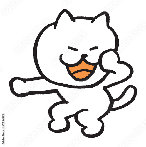色々なスポーツをする目が細いかわいい白猫キャラ