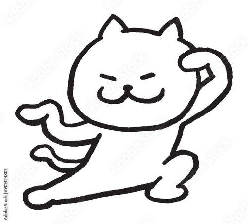 色々なスポーツをする目が細いかわいい白猫キャラ