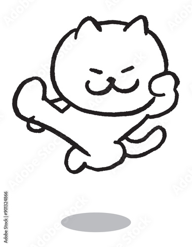 色々なスポーツをする目が細いかわいい白猫キャラ