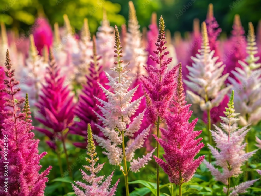 Vibrant pink and white Chinese astilbe flowers sway gently in a serene field, surrounded by lush greenery, capturing the essence of a peaceful Oriental landscape. Vibrant pink and white Chinese astilbe flowers sway gently in a serene field, surrounded by lush greenery, capturing the essence of a peaceful Oriental landscape.