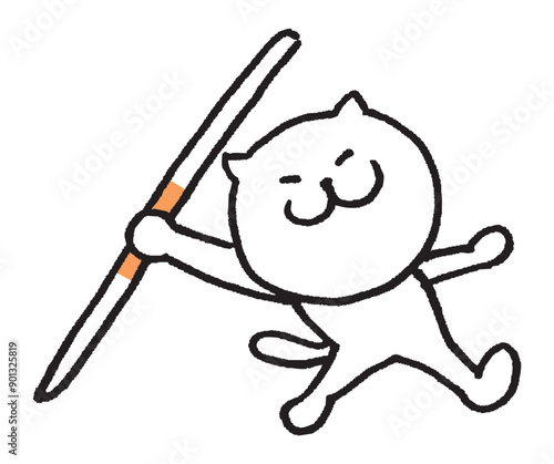 色々なスポーツをする目が細いかわいい白猫キャラ