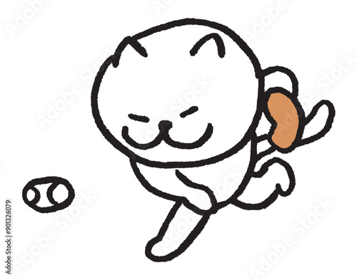 色々なスポーツをする目が細いかわいい白猫キャラ