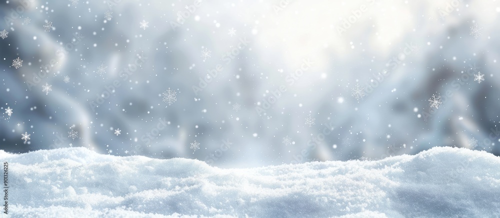 Scenic snowy backdrop with a white surface and snowflakes ideal for copy space image Scenic snowy backdrop with a white surface and snowflakes ideal for copy space image
