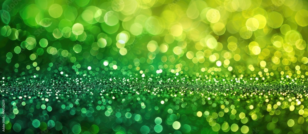 Obraz premium A vibrant and blurry St Patrick s Day themed background with shimmering green glitter ideal for showcasing text or images. Creative banner. Copyspace image