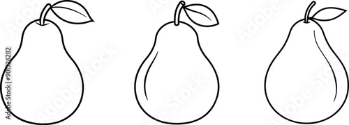 Pear fruit outline coloring book page and digital line art