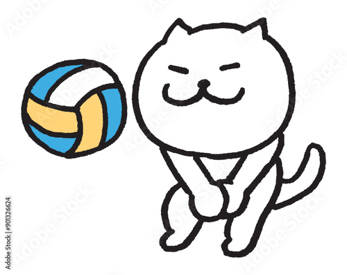 色々なスポーツをする目が細いかわいい白猫キャラ