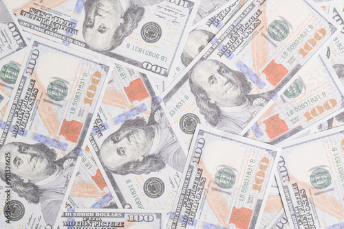 Wallpaper Mural Background of US dollar bills. Top view. American vintage money cash, hundred dollar bills. Texture US dollars Torontodigital.ca